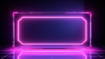Pink neon border frame in dark empty room background. Copy space. Generative AI