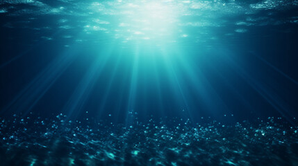 Fototapeta na wymiar Blue shiny underwater background. Rays of sun. Generative AI