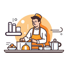 chef cooking in the kitchen, flat art design vector