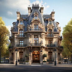 Obraz premium Old Parisian building model, generative ai