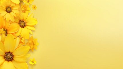 Banner with yellow flowers on isolated background. Postcard, card. Copy space. Generative AI