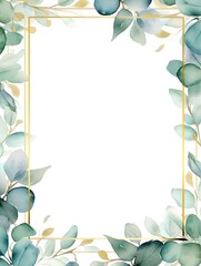 Vintage Luxury wedding invitation card template. template, Water Color Pastel Flower and bloom, Wedding decorative perfect rectangle frame border with gold line art, leaves branches, foliage. Elegant