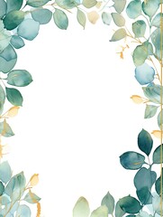 Vintage Luxury wedding invitation card template. template, Water Color Pastel Flower and bloom, Wedding decorative perfect rectangle frame border with gold line art, leaves branches, foliage. Elegant