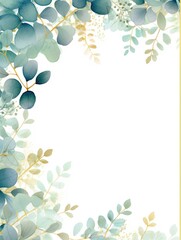 Vintage Luxury wedding invitation card template. template, Water Color Pastel Flower and bloom, Wedding decorative perfect rectangle frame border with gold line art, leaves branches, foliage. Elegant