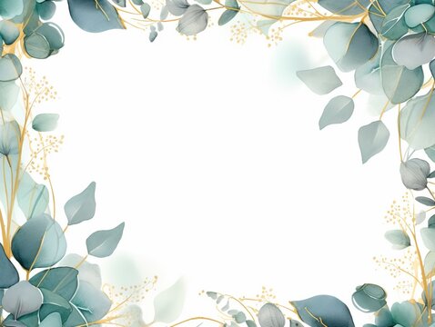 Vintage Luxury wedding invitation card template. template, Water Color Pastel Flower and bloom, Wedding decorative perfect rectangle frame border with gold line art, leaves branches, foliage. Elegant