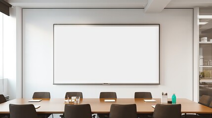 A pristine whiteboard in a modern meeting room, ready for ideas and brainstorming. Generative AI