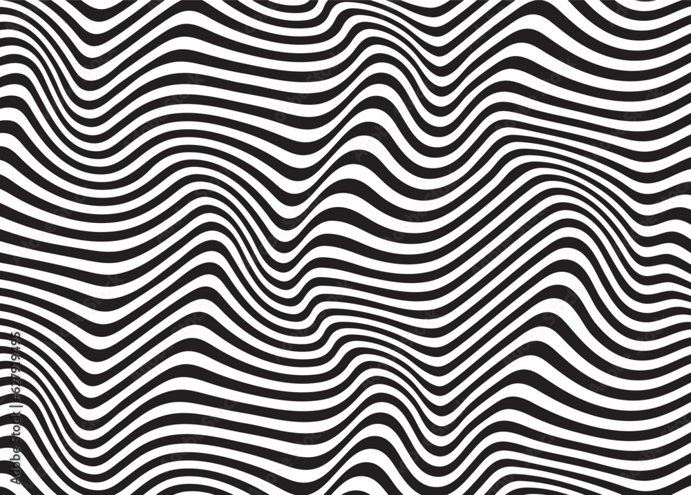 Poster  Abstract weaves seamless vector pattern. Retro style hippie background with waves, psychedelic groovy texture. Perfect for textile, wallpaper or print design.