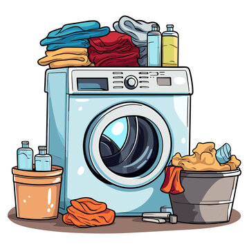 washing machine with laundry and supplies clip art preview