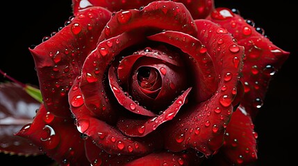 A red flower with water droplets captured in close-up. (Generative AI)