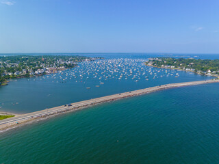Marblehead Neck and Ocean Avenue aerial view at Marblehead Harbor in town of Marblehead, Massachusetts MA, USA. 