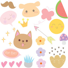 Fototapeta premium Hand draw doodle set fashion patch badges for sticker , postcard , invitation . vector illustration for kids