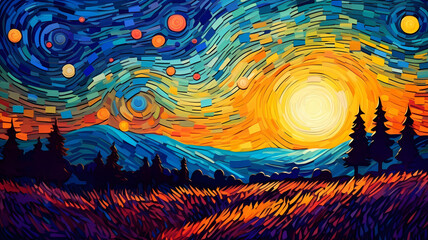 Hand-painted cartoon beautiful impressionist van Gogh painting style oil painting pattern illustration design
