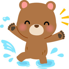 水遊びをするクマのキャラクター