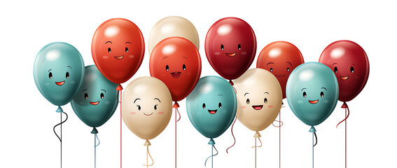 Colorful cartoon balloons, png isolated on transparent background.