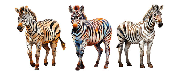 Colorful zebra, png isolated on transparent background.