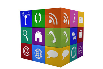 Digital png illustration of cube with symbols on transparent background