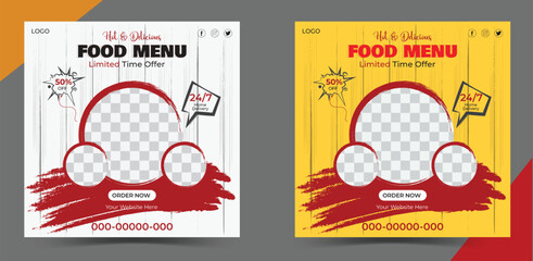 best food menu social media Post template yellow and white color