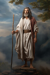 Fototapeta premium Prophet standing in wilderness holding staff
