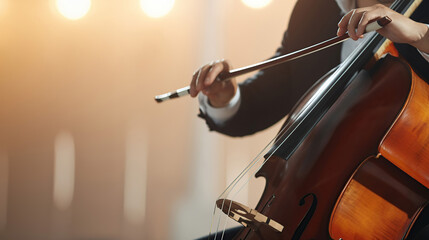 With hands in close-up view, the cello player's mastery of the instrument is on full display, mesmerizing the audience.