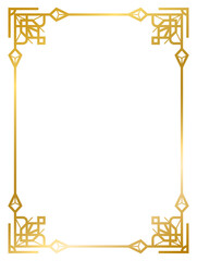 Art Deco gold frame vintage frame line geometric wedding label card frame png transparent background