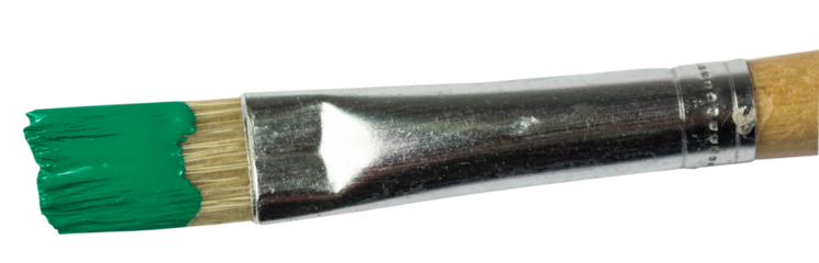 Digital png illustration of brush with green paint on transparent background