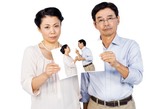 Digital png photo of senior asian couple on transparent background
