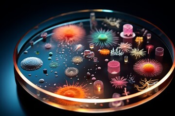 Bacteria colony forming on a petri dish.