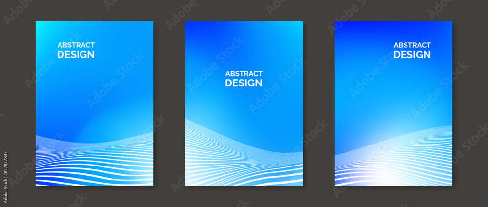 Aufkleber abstract blue gradient posters with wavy lines. fluid undulate shapes banner set. minimal universal 
