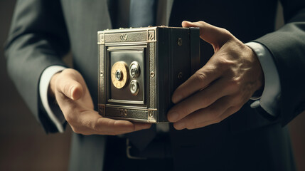 The businessman carefully stores his savings in a secure safe.