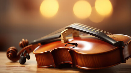 The shallow depth of field in the close-up brings attention to the violinist's skilled hands gliding across the fingerboard.