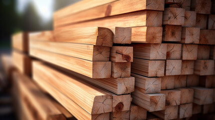 At the lumber yard, a stack of fresh wooden studs awaits, ready to be used as a versatile construction material for various projects.