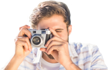 Digital png photo of caucasian photographer doing photo on transparent background