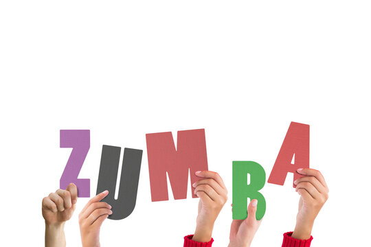 Digital png illustration of hands holding zumba text on transparent background