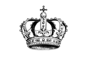 Hand drawn crown ink sketch. Engraving style vector illustration.