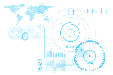 Digital png illustration of scope scanning and world map on transparent background