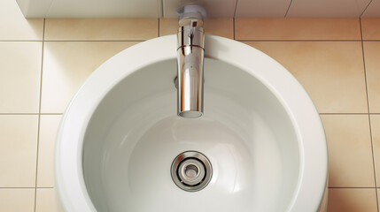 Fototapeta premium A modern wash basin is featured in the new bathroom interior.