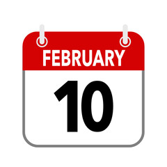 10  February, calendar date icon on white background.