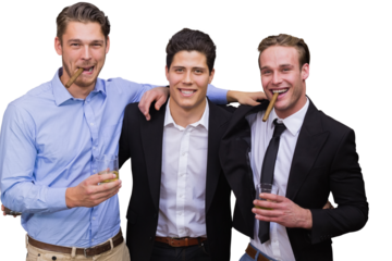 Digital png photo of diverse business people with cigars on transparent background