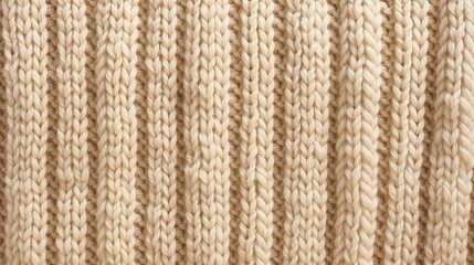The closeup reveals the background texture of beige knitted fabric, showcasing its intricate pattern made from cotton or wool
