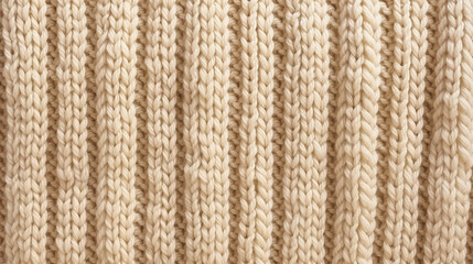 Fototapeta premium The closeup reveals the background texture of beige knitted fabric, showcasing its intricate pattern made from cotton or wool
