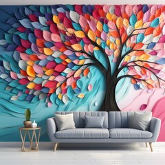 3d colorful tree with home decor, luxury 3d tree for home wall decor