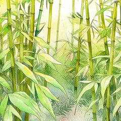 水彩画風の竹やぶ
