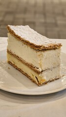 puff pastry with a whipped pastry cream napoleon cake in bakery