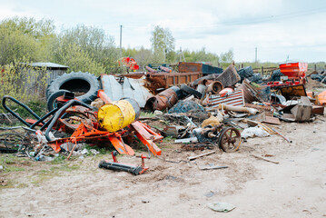 Scrap metal, heap of iron trash outdoors