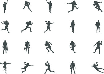 American Football Player Silhouettes, Football Silhouettes, Player silhouettes, American Football Silhouette, Football Player Silhouettes -V02