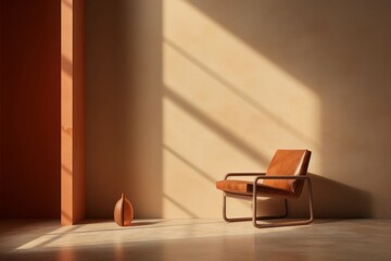The Comfort of Home, Hazy Light, Leather Chair, and the Warmth of Light Orange and Bronze Minimalist, generative ai