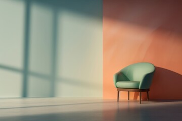Elegantly Designed Soft Brown Chair in Photorealistic Rendering, Capturing Minimalist Beauty, Light Orange and Light Emerald, generative ai