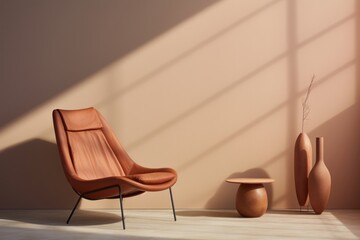 The Comfort of Home, Hazy Light, Leather Chair, and the Warmth of Light Orange and Bronze Minimalist, generative ai