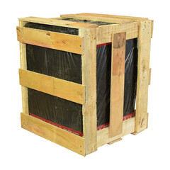 Wooden crate for international shipping on isolated white background