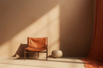 The Comfort of Home, Hazy Light, Leather Chair, and the Warmth of Light Orange and Bronze Minimalist, generative ai